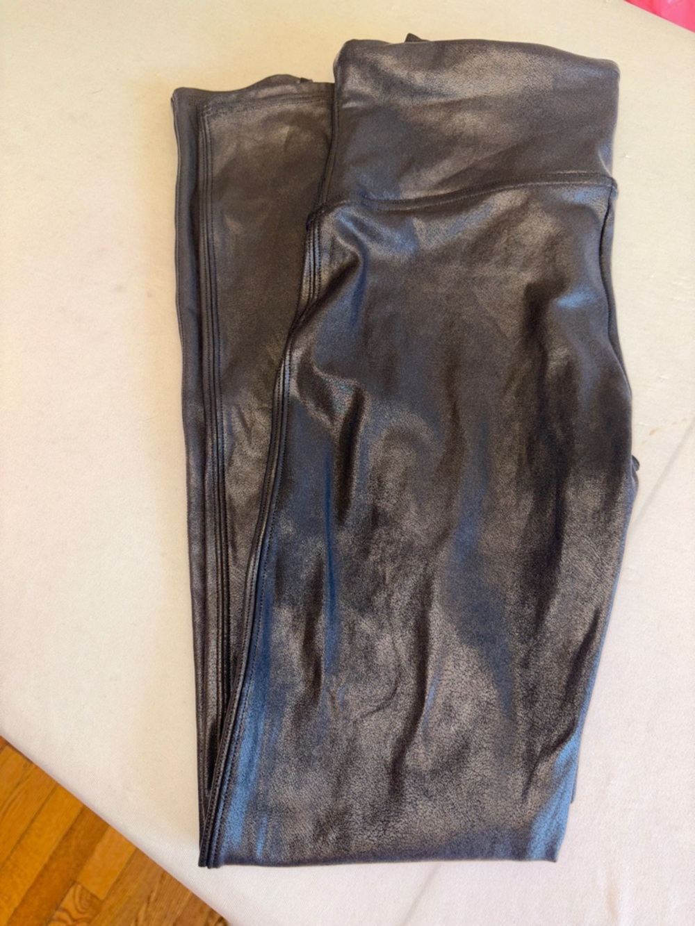 SPANX Black Faux Leather High-Waist Leggings pull on size large